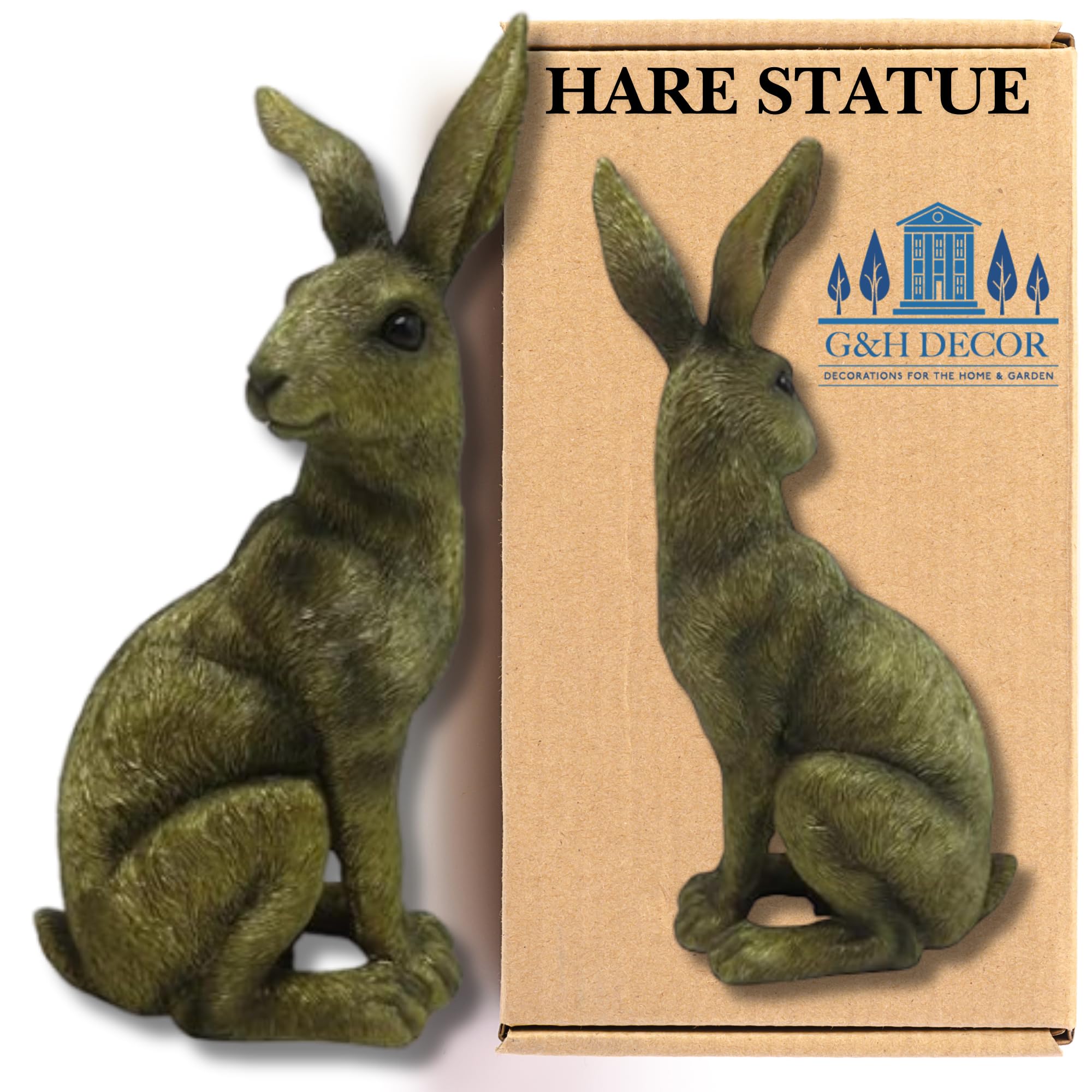 G&H Decor - 24cm Sitting Hare Statue - Statues for Living Room - Detailed Living Room Ornaments - Bronze Hare Ornament - Resin Animals - House Warming Gifts (Copper)