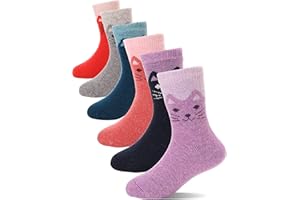 ProEtrade Merino Wool Socks for Kids Toddlers Boys Girls Thick Thermal Warm Winter Hiking Heavy Cozy Crew Socks 6 Pack