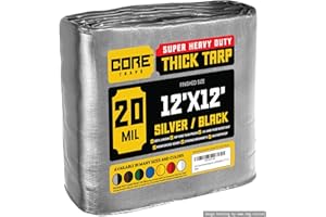 Core Tarps Extreme Heavy Duty 20 Mil Tarp Cover, Waterproof, UV Resistant, Rip and Tear Proof, Poly Tarpaulin with Reinforced Edges for Roof, Camping, Patio, Pool, Boat (Silver/Black 12′ X 12′)