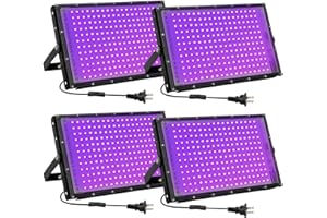 200W LED Black Lights for Glow Party - Waygor IP65 Waterproof UV Blacklight Floodlight 395nm Black Light Spotlight Purple Black light Flood Light Fluorescent UV Light Lamp for Halloween Decor (4 Pack)