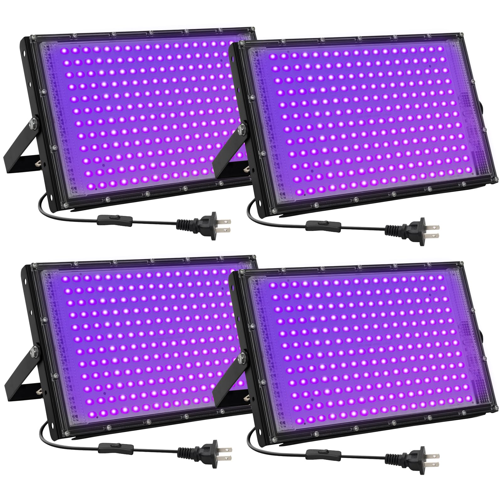 Photo 1 of 200W LED Black Lights for Glow Party - Waygor IP65 Waterproof UV Blacklight Floodlight 395nm Black Light Spotlight Purple Black light Flood Light Fluorescent UV Light Lamp for Halloween Decor (4 Pack)