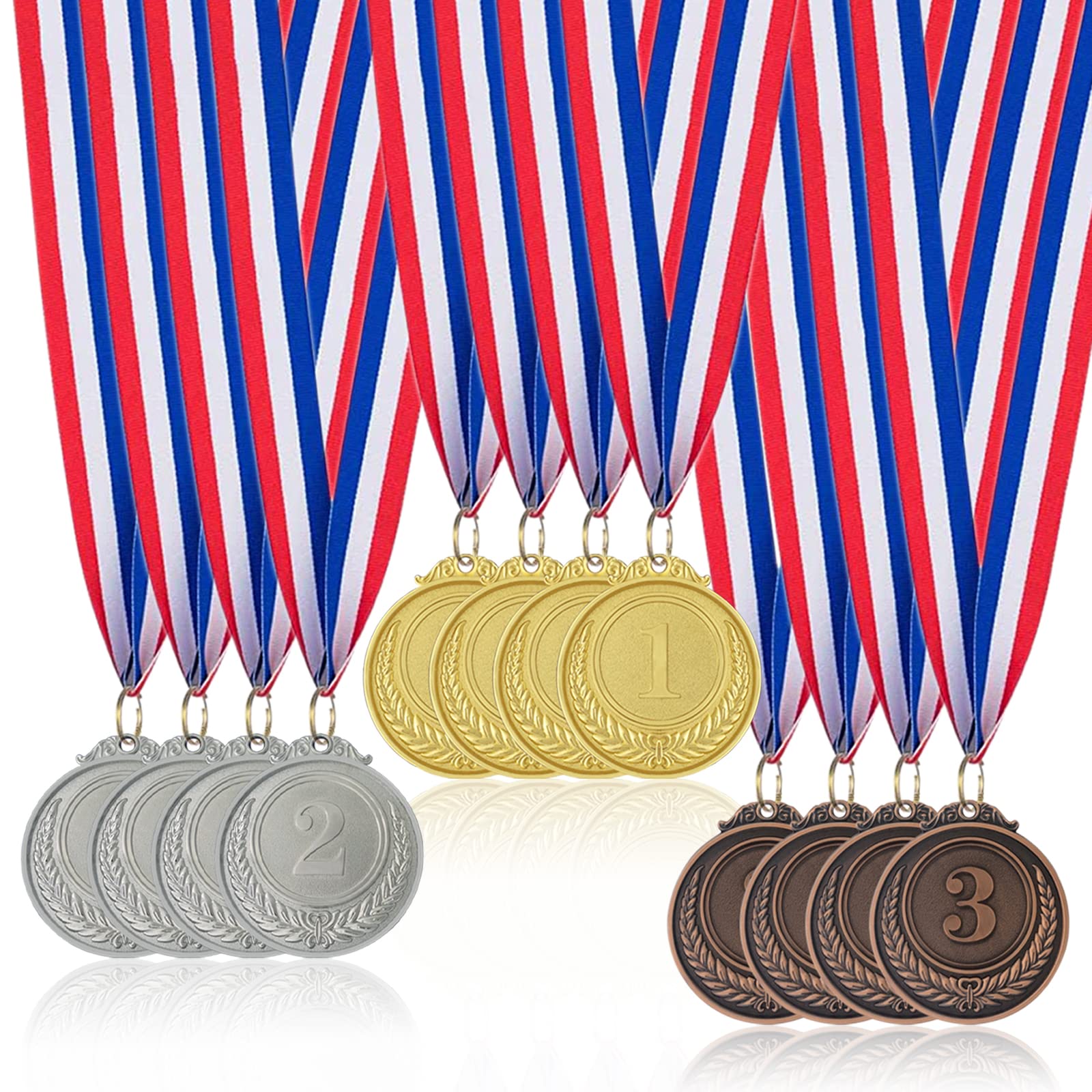 Donrime Medals for Children, 12 Pieces Metal Medal Gold Sliver Bronze Winner Medals Olympic Decoration for Kids Adults Sports Day Prizes, Gymnastics Competitions, Party Favours