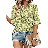 Magritta Womens Business Casual Tops Summer Fashion 3/4 Ruffle Sleeve T Shirts Dressy Casual Work Office Tunic Blouse