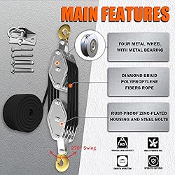 YATOINTO Rope Hoist Pulley System, 4400LB Block and