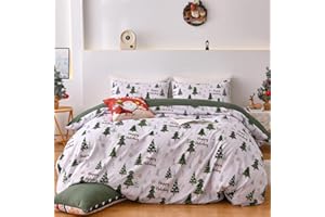Luxudecor Christmas Duvet Cover Set King Size 3 Pieces, Green Christmas Tree Pattern, Soft Microfiber Duvet Cover, Reversible Bedding Set Xmas Holiday Decor(Not Comforter)
