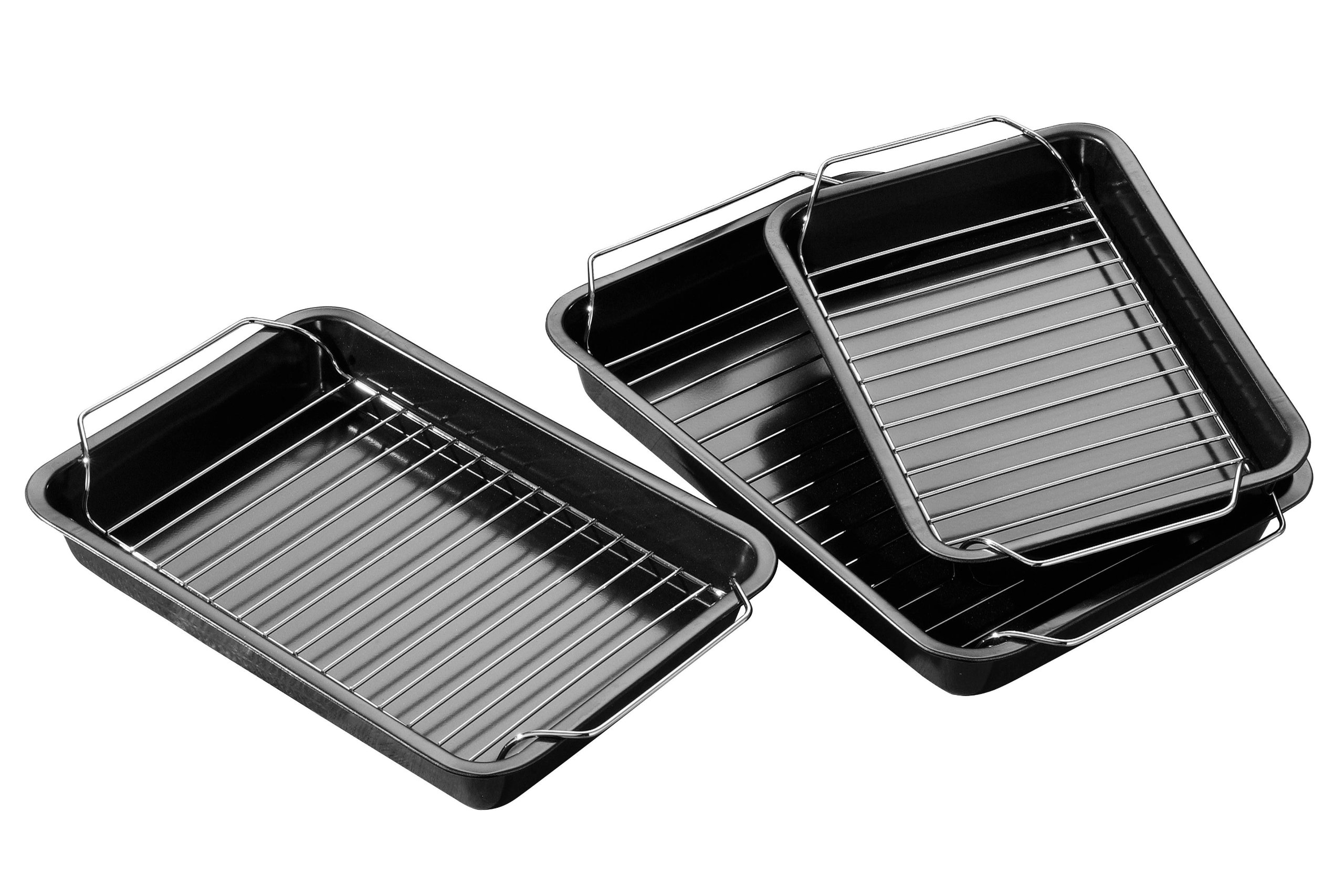 Premier Housewares Roasting Trays with Rack - Set of 3,Black,H24.50 x W35 x D9.50cm