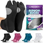 BraceAbility Bunion Relief Socks - Split-Toe Bunion Socks for Women and Men with Arch Support, Big Toe Separator, Hallux Valgus and Bunionette Relief, Left and Right Fit