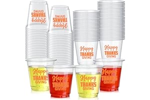 Jingmore 50 Pcs 3 oz Happy Thanksgiving Shot Cups Small Plastic Party Glasses Autumn Disposable Drinking Cups Whiskey Tasting Food Samples Perfect for Fall Thanksgiving Friendsgiving Party & Events