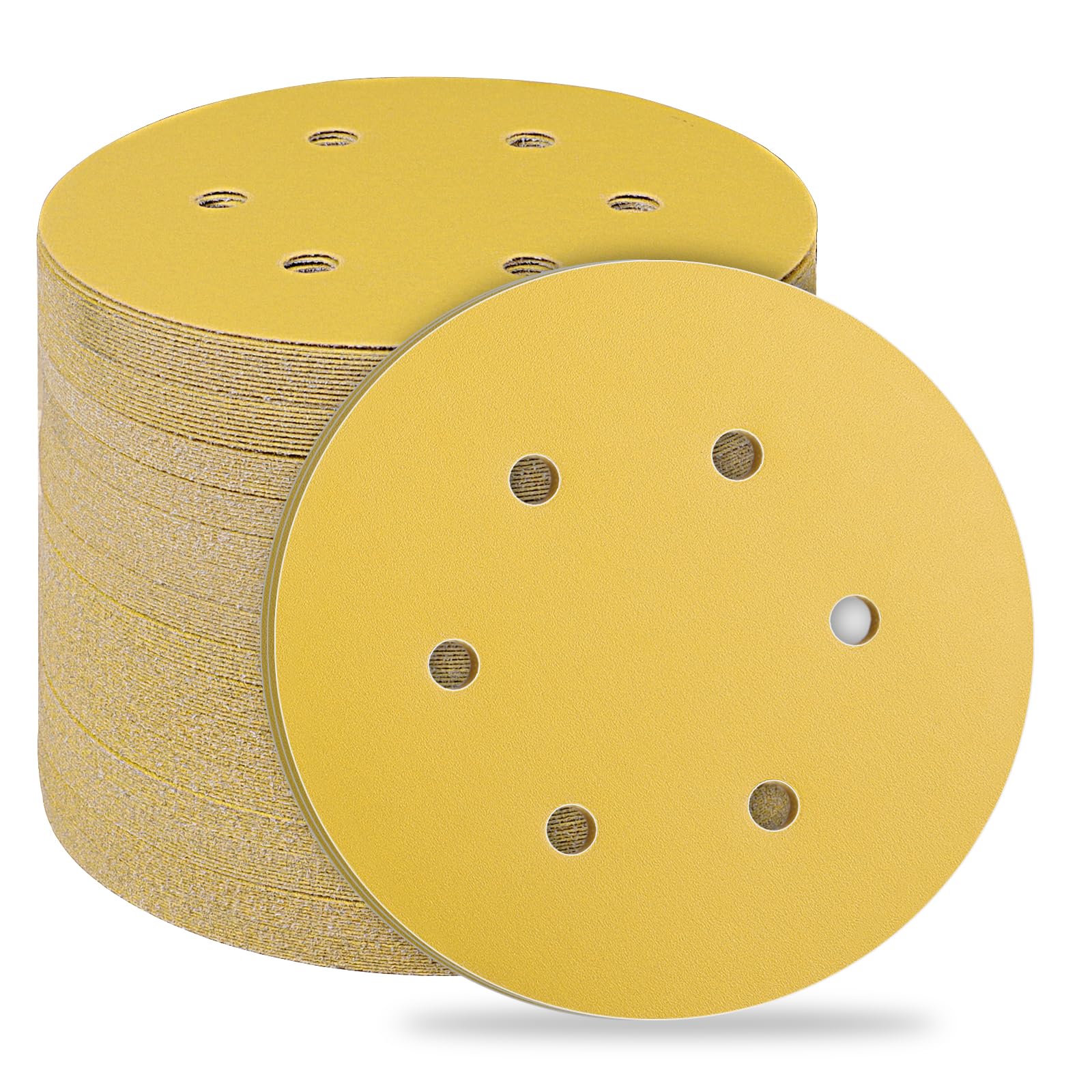 STEBRUAM 50pcs 150mm sanding discs,Sanding Discs Pads for Random Orbital Sander pads and All Oscillating Tools,Yellow sanding discs Hook and Loop 400 Grit 6 Hole 6 Inch Round — image 1