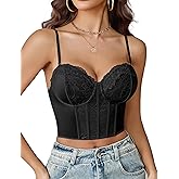 Avidlove Bustier Tops for Women V Neck Lace Bralettes Corset with Underwired Sexy Concert Crop Top Black