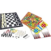 LEXiBOOK 8-in-1 Games Set, Chess, Checkers, Backgammon, Chinese Checkers, Nine Men's Morris, Snakes & Ladders, Goose, Ludo, 2-6 Players, Ages 6+