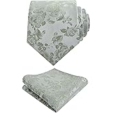 Alizeal Mens 3.15inches Rose Pattern Necktie with Floral Handkerchief Set