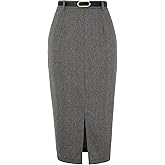 Allegra K Midi Pencil Skirt for Women Fall Winter High Waisted Slit Office Work Skirts with Belt