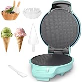 Baker's Friend Waffle Cone Maker Machine with Browning Control, 7.5&rdquo; Ice Cream Cone Maker, Cone Roller &amp; Bowl Press Included,Thin Waffle Maker Crispy, Nonstick Waffle Bowl Maker,Aqua