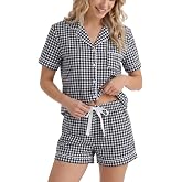 LUBOT 100% Cotton Pajamas for Women 2 Piece PJ Set Button-Down Soft Knit Short Sleeve Summer Sleepwear Loungewear XS-XXL