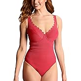 Panache Swim Spirit Rita Underwire One Piece – Tummy Control Swimsuit for Women with Scallop Edge & Plunge Neckline