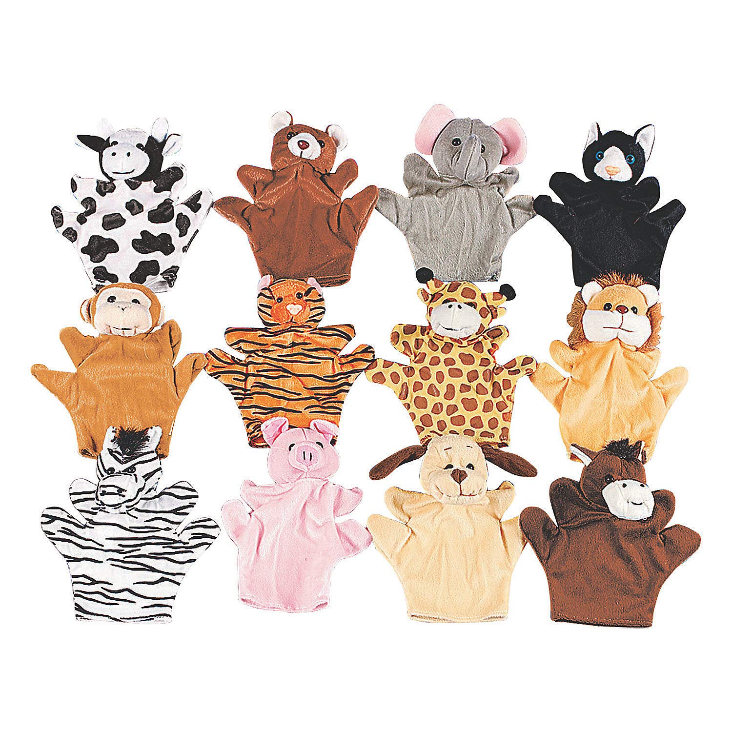 Five Finger Animal Hand Puppets with Arms and Legs (Set of 12) Zoo and