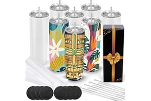 Joyclub 8 Pack Sublimation Tumblers Blank 20 oz Straight Skinny Bulk for Heat transfer, Double Wall Insulated Cups with Lids, Straw, Rubber Bottoms, Individually Gift Boxed and Shrink Wrap Films