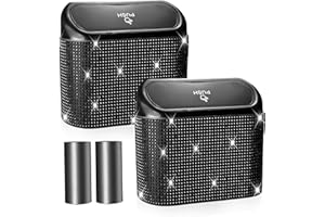 NBTEPEM Bling Car Trash Can with Lid - 2 Pack, Mini Auto Garbage Can with 60 Trash Bags, Automotive Garbage Container Bin, Bling Car Accessories Trash Can for Women (Black Diamond)