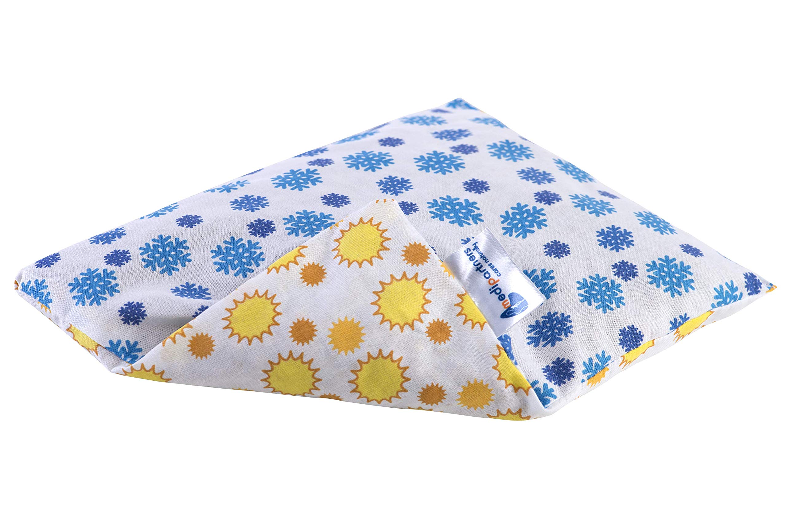 Medi Partners Cherry Stone Cushion Large Heat Pillow 500 g Rectangle 20x25 cm Natural 100% Cotton Heat + Cold Therapy Massage Therapy (Sun/Snowflakes)