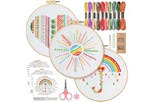 CDThinkingU 3 Sets Embroidery Kit for Starter Adults, Hand Stamped Embroidery Beginners Kits with Hoop, Stitches Practice Sewing Embroidery Kits with Threads and Needles and Tools