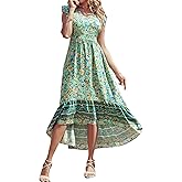 PRETTYGARDEN Women's Summer Maxi Dress Casual Floral V Neck Cap Sleeves Boho High Low Flowy Midi Long Sun Dresses