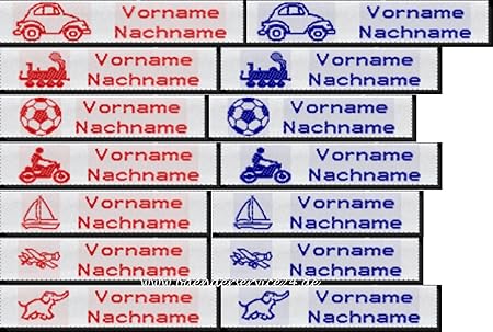 Namensetiketten Etiketten EXPRESS J10 Blockschrift mit Ihrem Namen und Motiv nach Wunsch bestickt zum Einnähen Jungen 50 Stüc