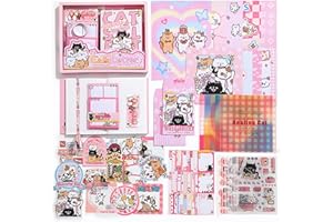 Auguro Cat Theme Cute Scrapbook Kit A6 Grid Notebook Kawaii Stationery Set Junk Journal Kit Scrapbooking Supplies Craft DIY Gift for Adult Teen Girl DIY Journal kit for Girls