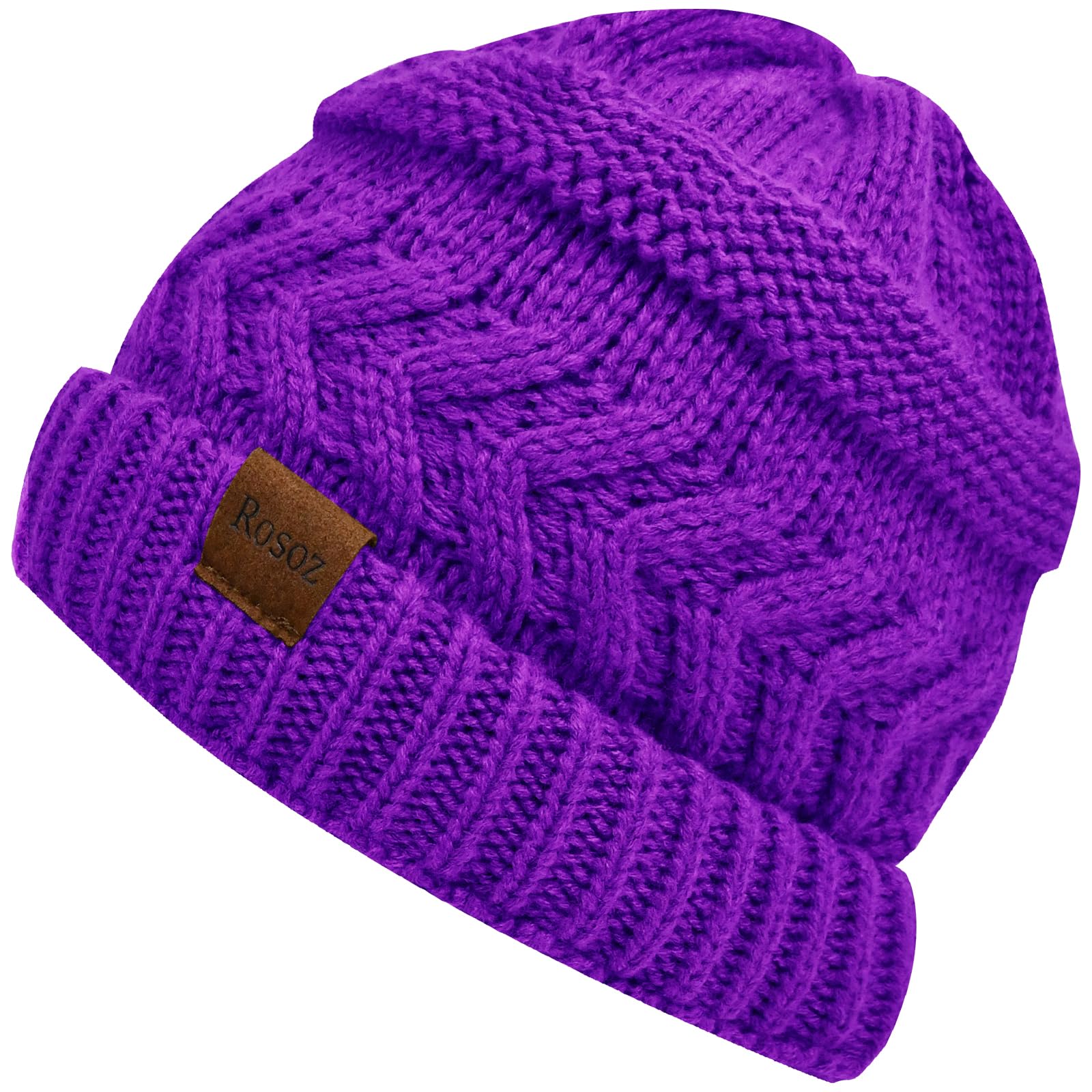 Photo 1 of **RED** Rosoz Beanie for Women Soft Stretch Cable Knit Messy Bun Winter Hat for Women