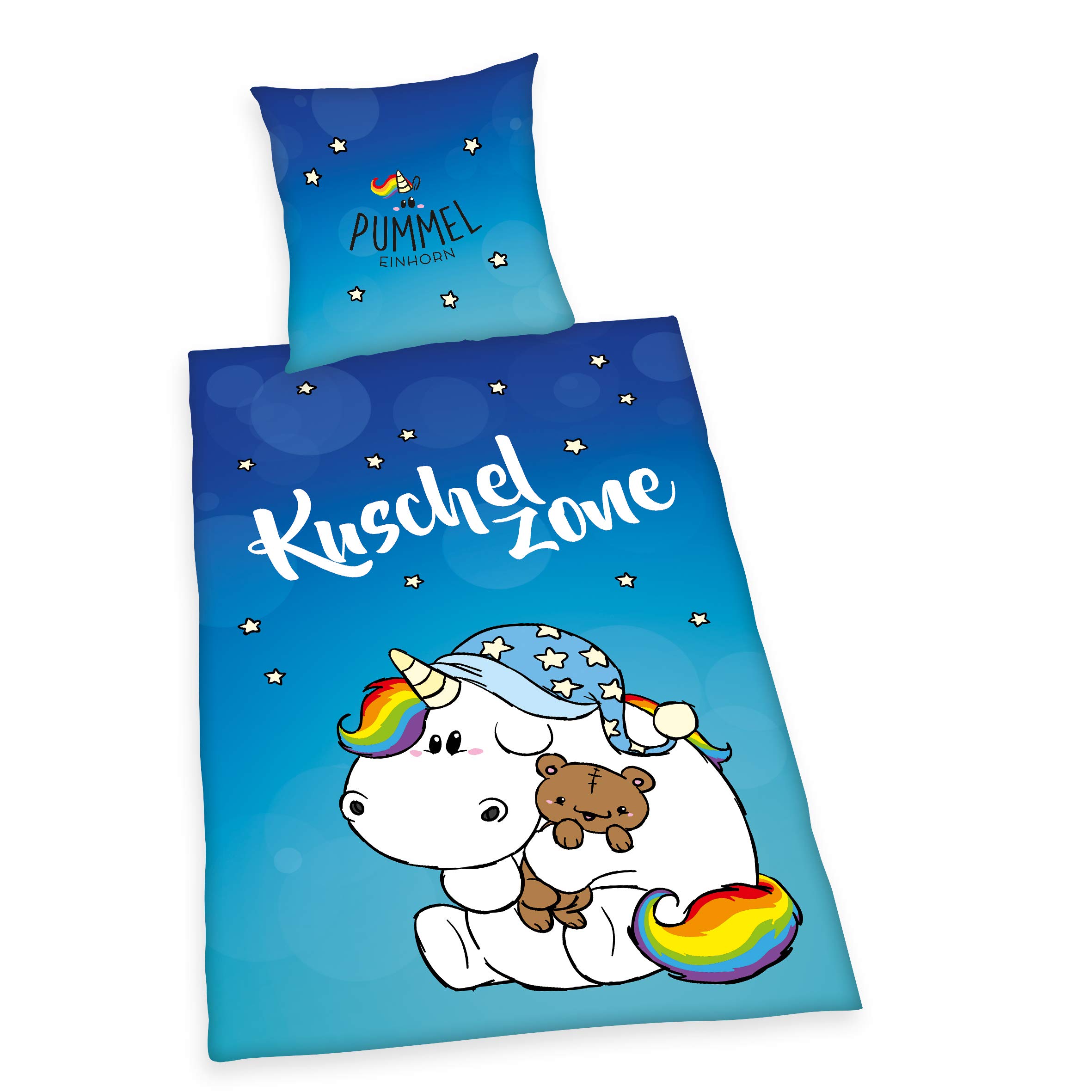 PUMMELEINHORN Bedding Set, Reversible Motif, Duvet Cover 135 x 200 cm, Pillow Case 80 x 80 cm, Cotton/Renforcé