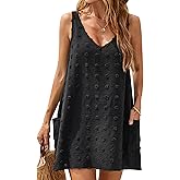 Blooming Jelly Womens Casual Sun Summer Dresses Swiss Polka Dot Beach Cover Up V Neck Tank Dress with Pockets