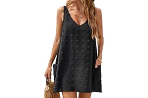 Blooming Jelly Womens Casual Sun Summer Dresses Swiss Polka Dot Beach Cover Up V Neck Tank Dress with Pockets