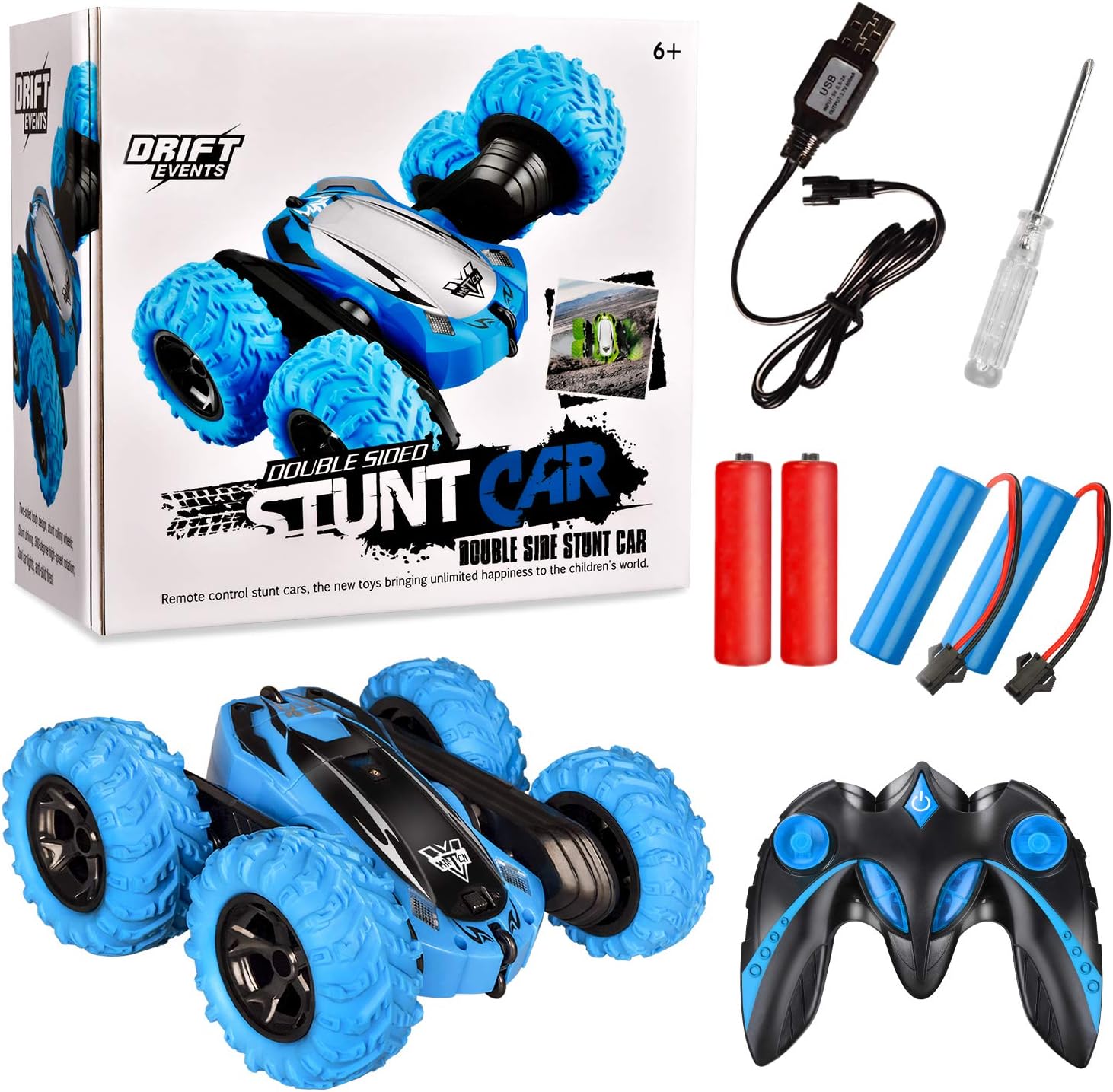 KKONES Remote Control car,2.4GHz Electric Race Stunt Car,Double Sided 360° Rolling Rotating Rotation, LED Headlights RC 4WD High Speed Off Road for 3 4 5 6 7 8-12 Year Old Boy Toys: Toys & Games