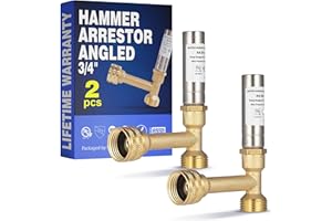 New Age America® AquaFlow 360™ Hammer Arrestor | 2pcs Angle Washing Machine | 3/4" Male GHT & 3/4" Swivel Female GHT | 304 St