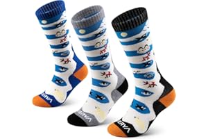 WEIERYA Kids Ski Socks Merino Wool, Thermal Snow Socks, Knee-high Wool Socks for Boys and Girls, 1/3 Pairs Blue Black Grey XS