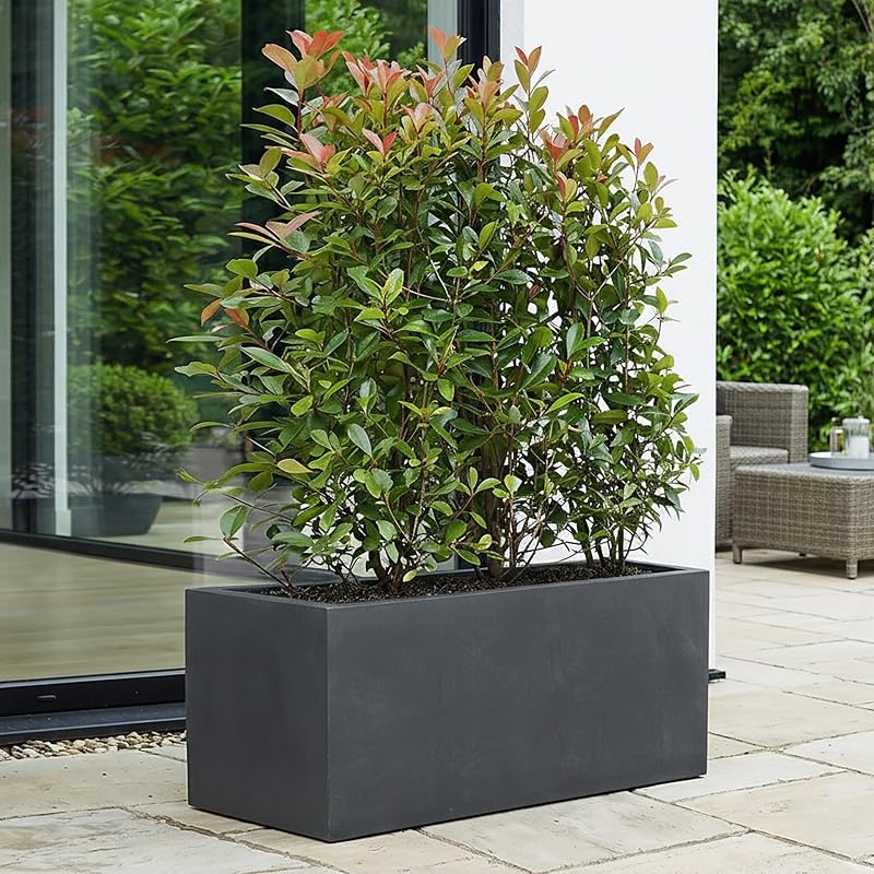 IDEALIST 60cm Large Trough Planter Dark Grey Fibrestone Drainage Holes L60 W30