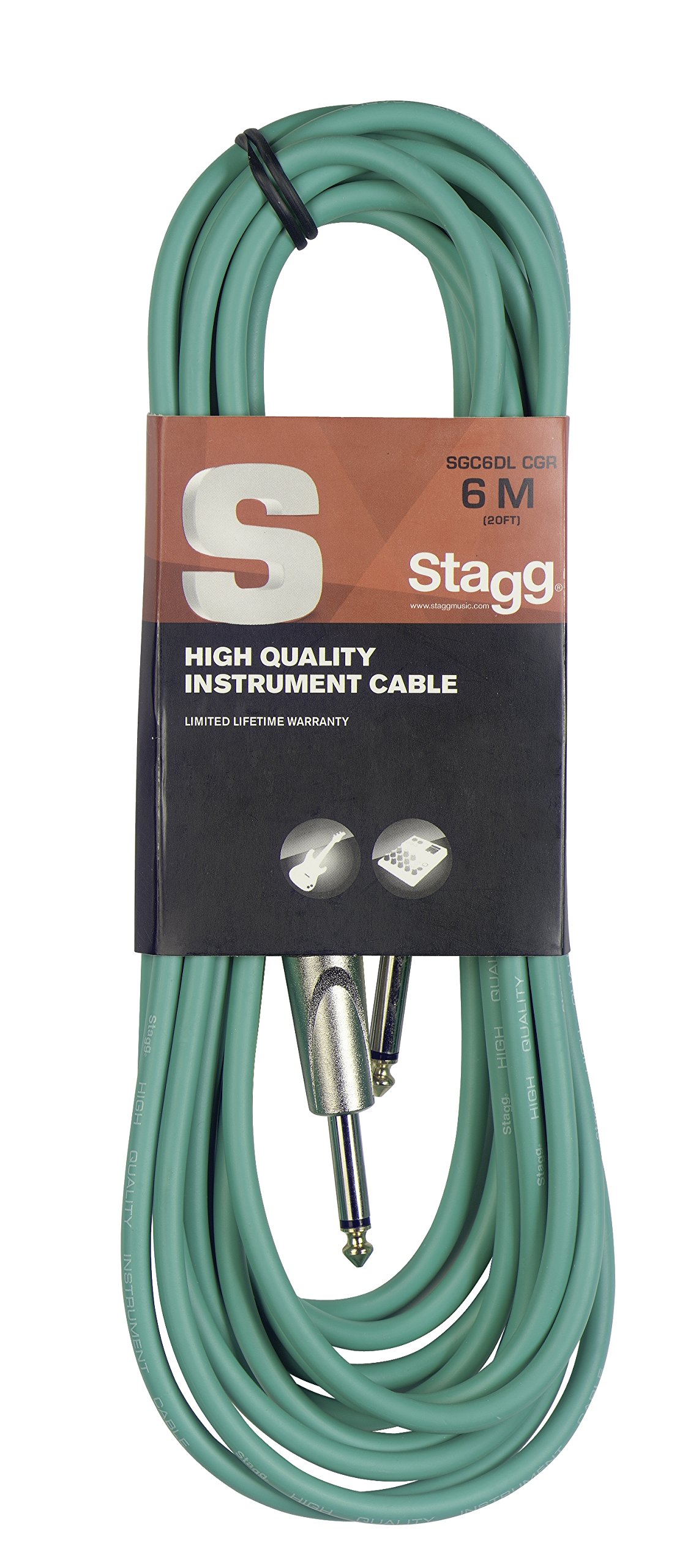 Stagg SGC6DL CGR S-Series Deluxe 20 Foot Instrument Cable, Green