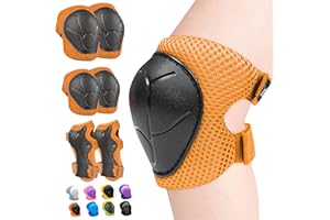 Inkidio Knee Pads for Kids Unicorn Protective Gear Set Knee Pads and Elbow Pads Set with Wrist Guard for Girls Boys Roller Skates Inline Skatings Scooter Cycling Bike Skateboard (Small, Orange)