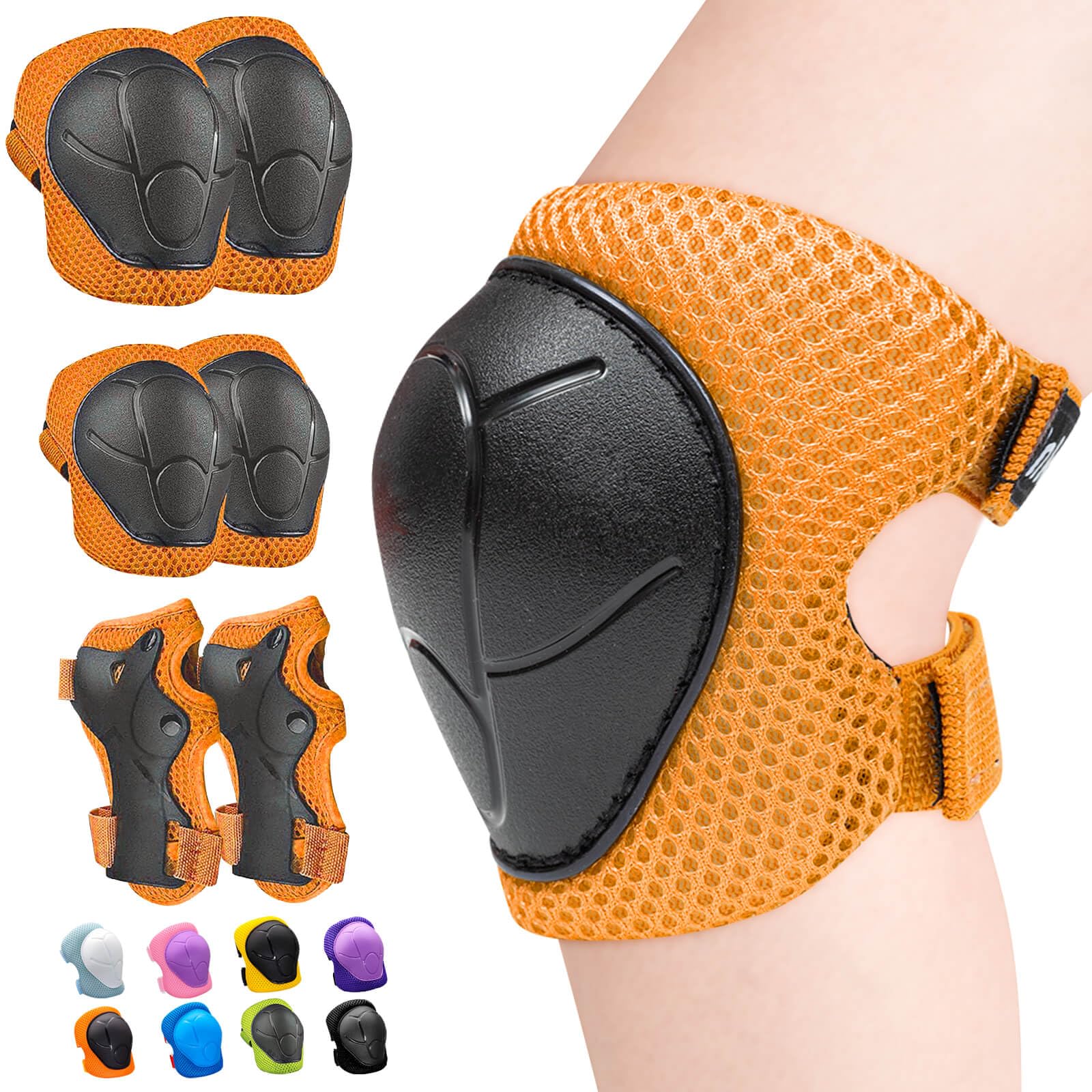 Inkidio Knee Pads for Kids Unicorn Protective Gear Set Knee Pads and Elbow Pads Set with Wrist Guard for Girls Boys Roller Skates Inline Skatings Scooter Cycling Bike Skateboard (Small, Orange)