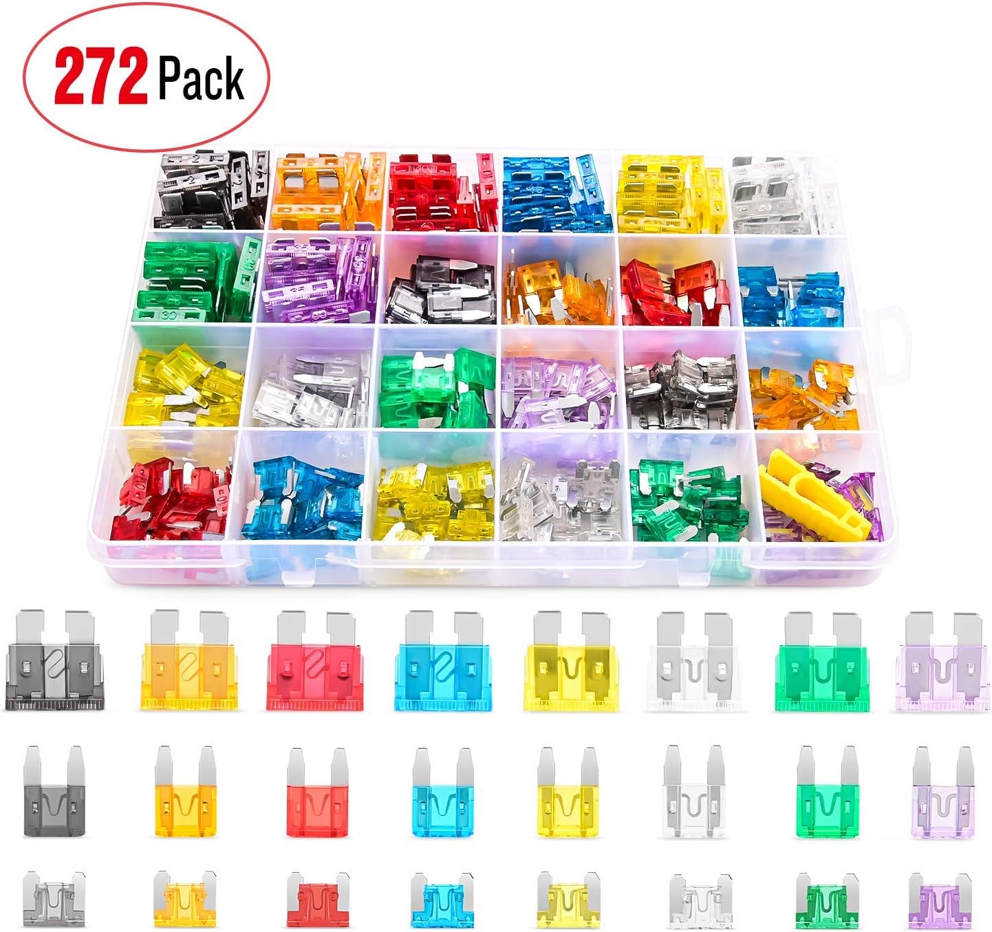 Nilight - 50019R 272pcs Standard & Mini & Low Profile Mini Blade Fuse Assortment, 2A 5A 10A 15A 20A 25A 30A 35A Replacement Fuses for Car Boat Truck SUV Automotive: Automotive