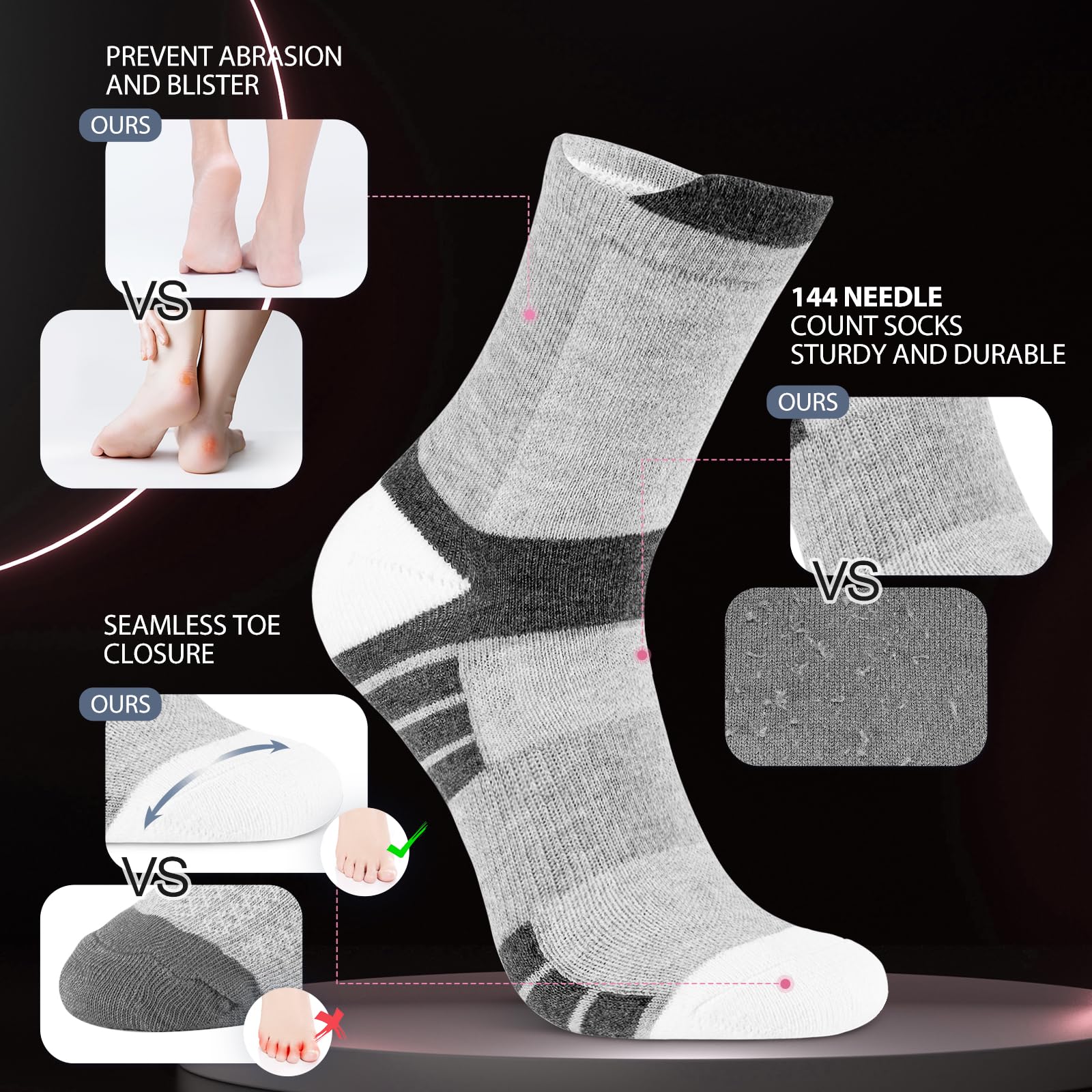 Niofind Socken Herren Damen 43-46 37-42, 6 Paar Baumwolle Sportsocken, Wandersocken, Arbeitssocken, Atmungsaktiv Tennissocken, Laufsocken, Elastische Sneaker mit Dicke Frotteesohle 8