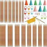 75Pcs Bamboo Double Pointed Knitting Needles Set 15 Sizes Complete Knitting Kit with Stitch Markers Needle Caps &amp; Tape Measure for Beginners and Pros