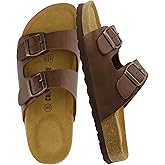 CUSHIONAIRE Lane Cork Footbed Sandals for Women – Comfortable Double Buckle Slip-On with Genuine Suede Footbed & Arch Support Slides for Women Footwear
