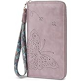 KITEVIUN RFID Wallet Women, Large Capacity Butterfly Cell Phone Clutch Purses Ladies Wristlet Wallets for Women