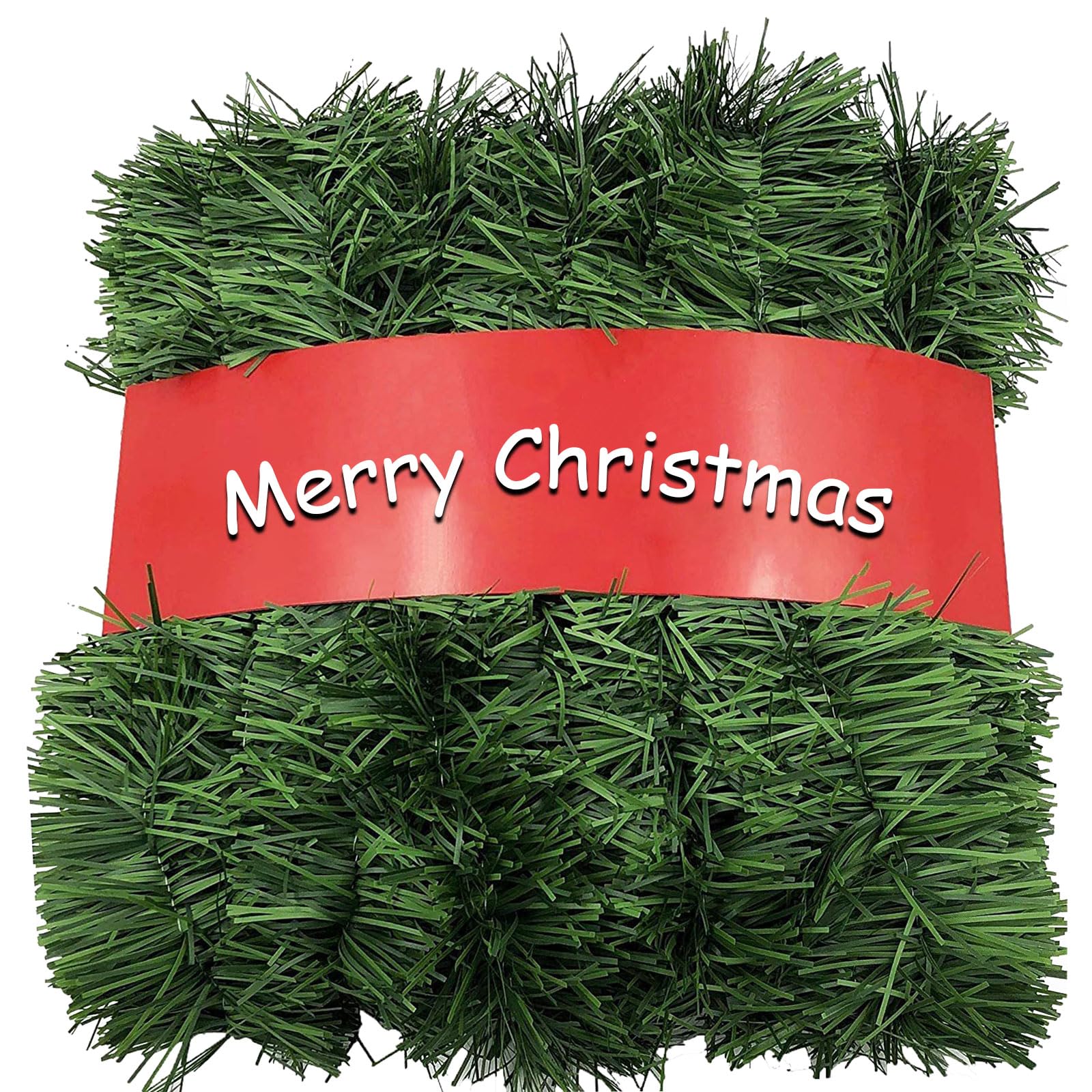 Photo 1 of 2-Pack 50FT Green Garland Christmas Decorations with Bendable Metal Wire, Artificial Greenery for Indoor Outdoor Holiday Decor, Non-Illuminated Christmas Garland for Tree Stairs Door Mantle Fireplace