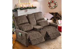 SENIFIS Loveseat Recliner Sofa, Push Back Double Wall Hugger Reclining Sofa Chair with Console, 2 Seat Velvet Home Theater Seating with Cup Holder, Manual Comfy RV Furniture Sofa for Living Room, Brown