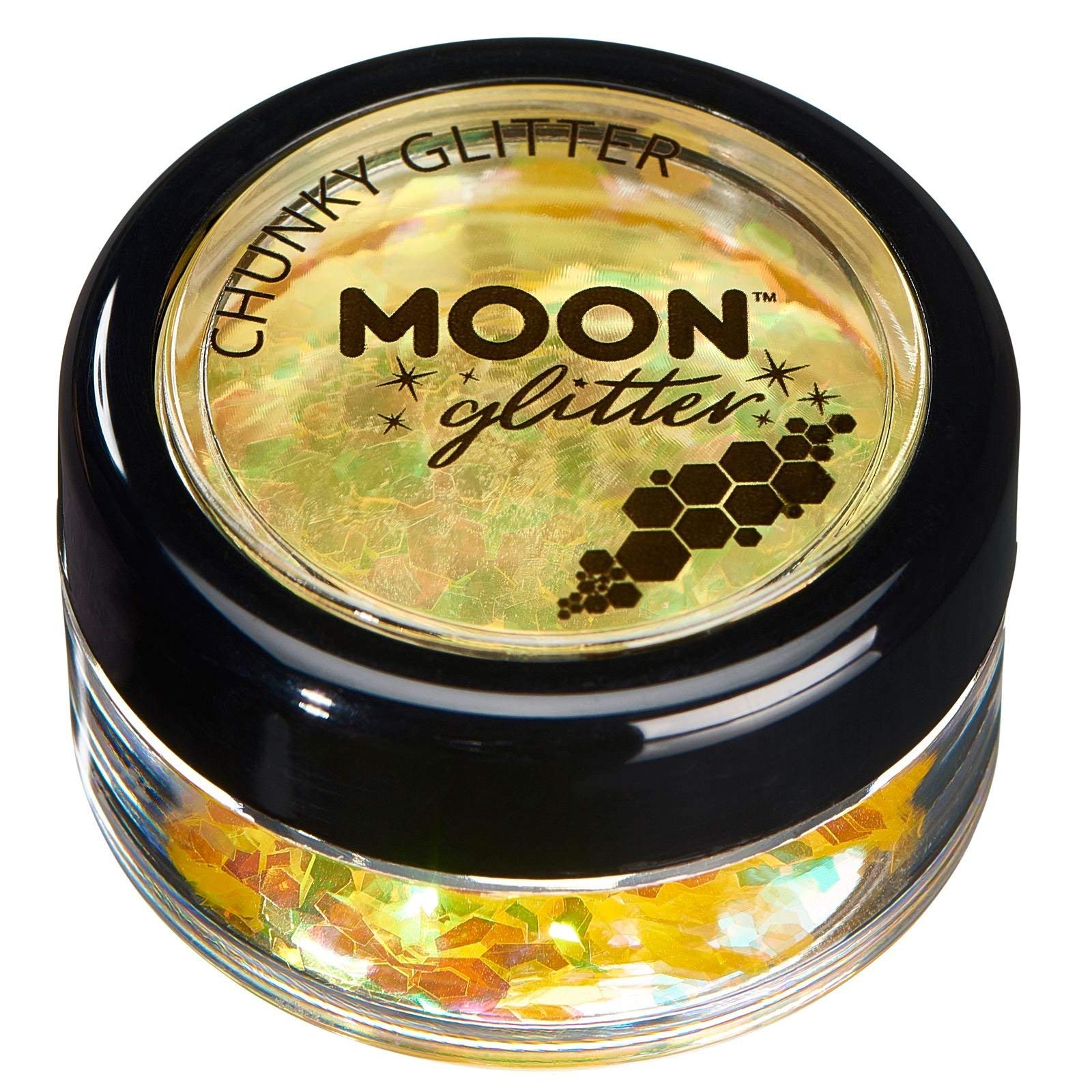 Iridescent Chunky Glitter by Moon Glitter - Yellow - Cosmetic Festival Makeup Glitter for Face, Body, Nails, Hair, Lips - 3g