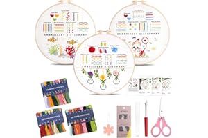 AOKE Embroidery Kit for Beginners, 3pack Embroidery Starter Kits for Adults with Embroidery Patterns Embroidery Hoops 28 Basic Stitch Instructions Tools Set Needlepoint Hand Craft Kits for Adult&Kids