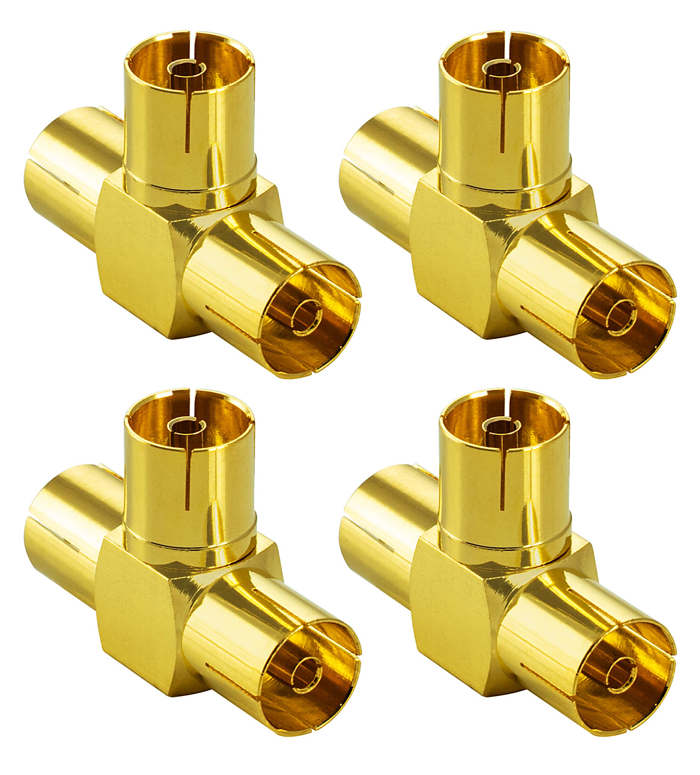 POPPSTAR 4x Sat TV Coax Adapter Distributor T-piece (3x IEC antenna socket) for coaxial cable antenna cable gold-plated