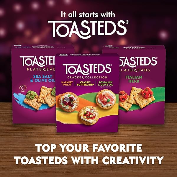 TOASTEDS CRACKERS, PARTY SNACKS, LUNCH SNACKS, ROSEMARY AND OLIVE OIL, 8OZ BOX (1 BOX)